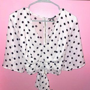 White Crop Top with Black Polka Dots